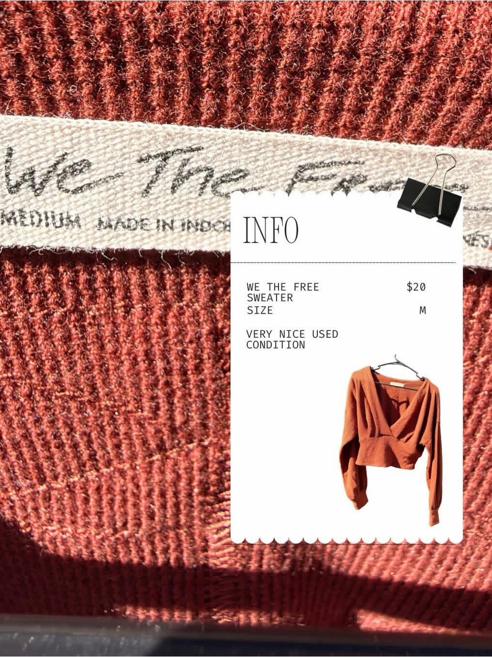 We The Free Rust Cropped V-Neck Pullover
